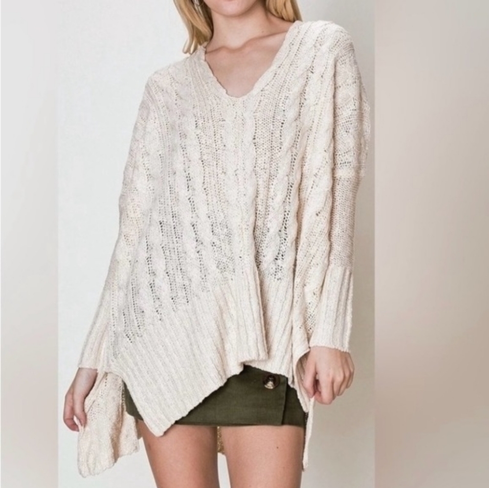 Free People Easy Cable Knit Sweater in Pale Pink•Size Small•EGUC - Picture 8 of 12